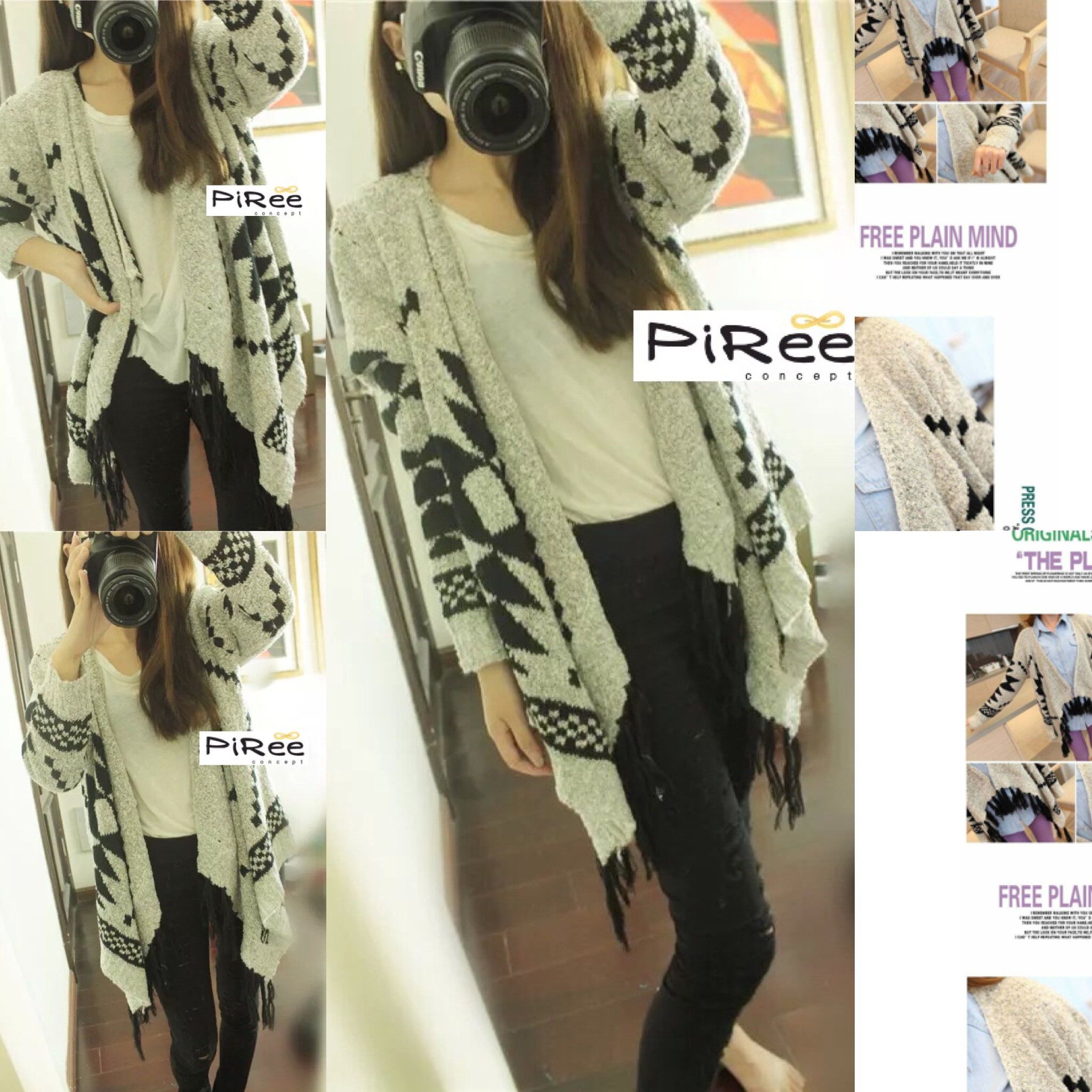 เสื้อหนาว ไหมพรมแซมดิ้นเงิน ลายถักชนเผ่า ชายแต่งพู่ งานZARA KNIT