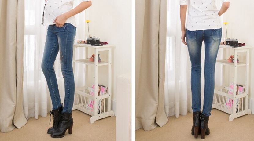 กางเกงยีนส์ยาวคลุมท้อง เซอร์เปรี้ยวด้วยยีนส์ซีดปักลายวิ้งๆ มีไซส์ M, L, XL, XXL