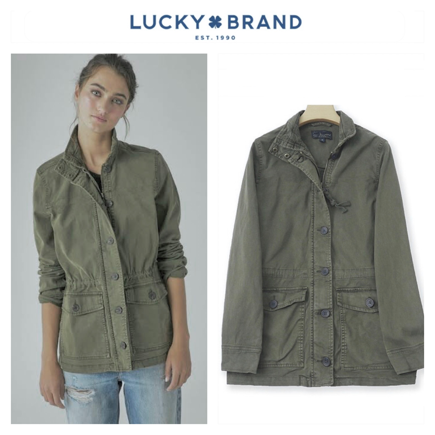 LUCKY BRAND เสื้อนอกเขียวทหาร เสื้อแจ็คเก็ต แนวทหาร แพทเทิน Lucky brandสวย เท่ห์ มาก แบรนด์ In extenso สำเนา เขียว