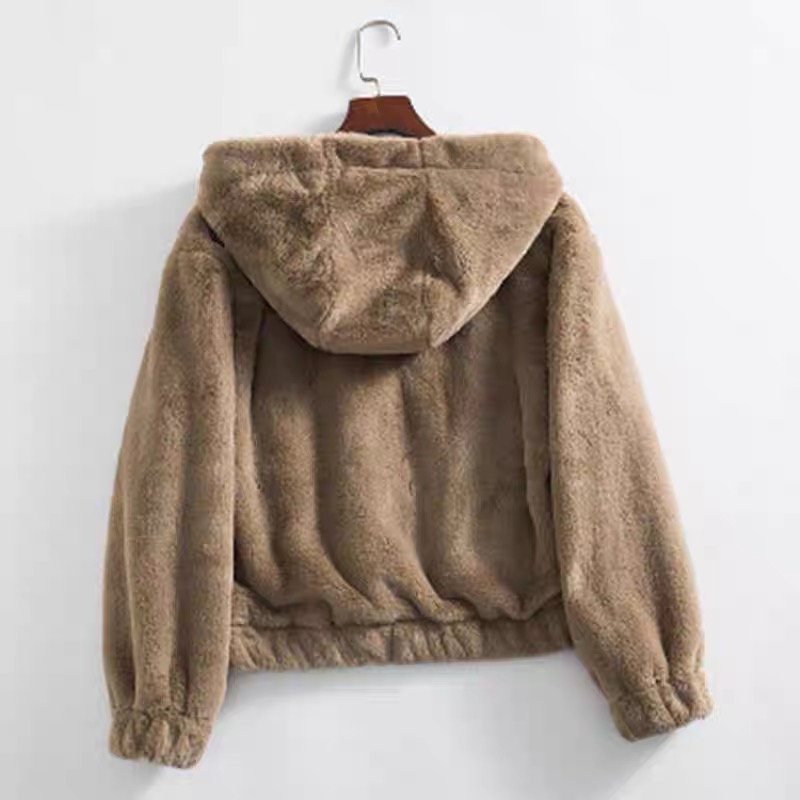 Page one เสื้อเฟอร์กันหนาว หมวกฮู้ด เสื้อขน Fluffy coat แบรนด์ page One ดำ