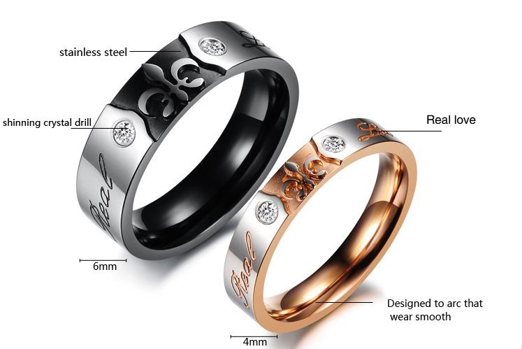 แหวนคู่รัก แหวนหมั้น แหวนแต่งงาน แหวนแทนใจ แหวน Stainless Steel ดีไซน์เป็นคู่ สไตล์ร็อคเกอร์ พั้งค์ สี Rose gold และ เงินดำ ของขวัญเก๋ ๆ 541649