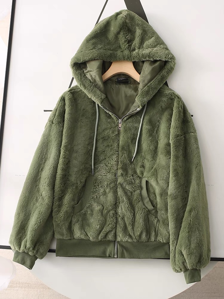 เสื้อเฟอร์กันหนาว หมวกฮู้ด เสื้อขน Fluffy coat แบรนด์ JOLIES & JOY ดำ