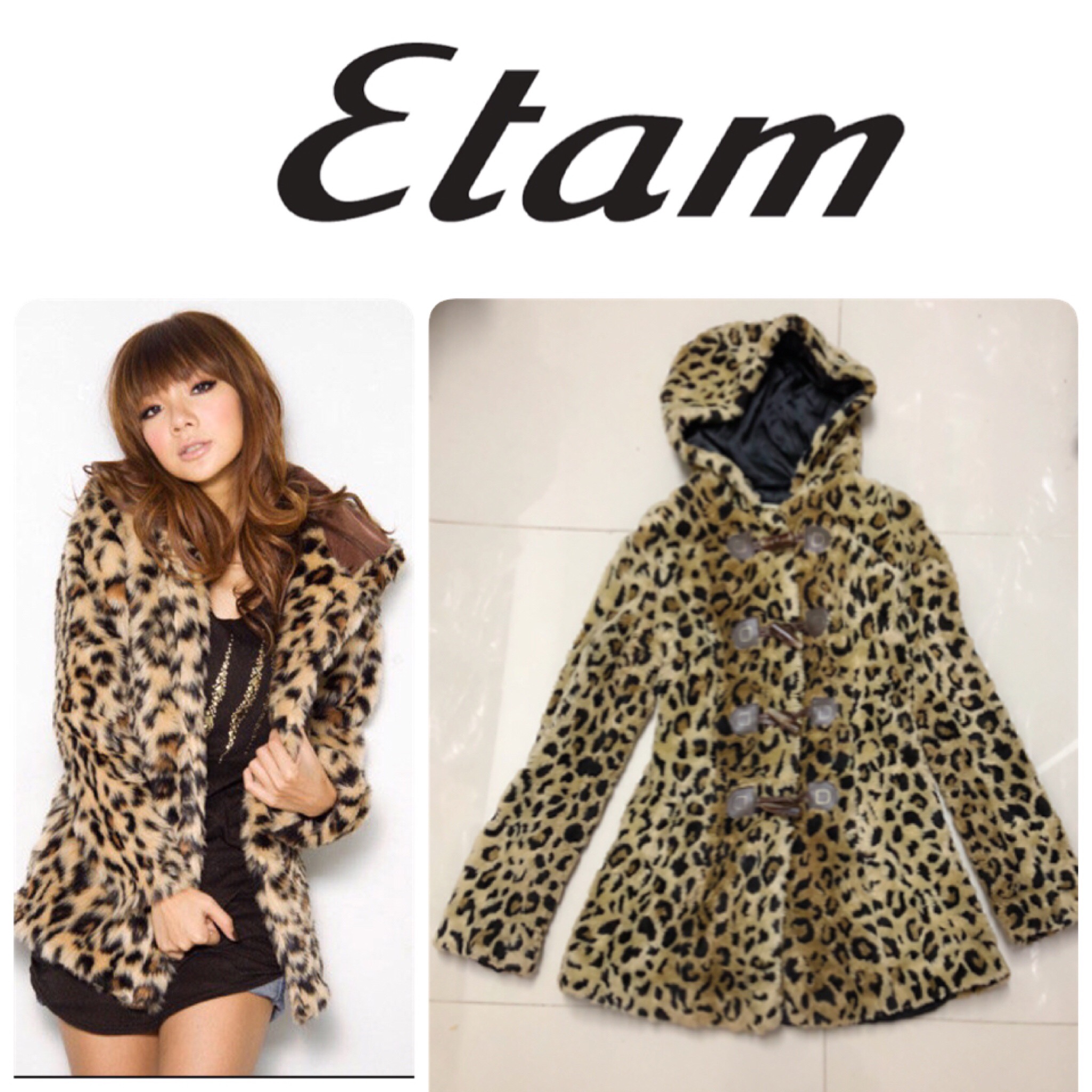 Etam เสื้อกันหนาว ฮูท เสื้อกันหนาวแต่งขน ลายเสือ แบรนด์เนมETAM แท้ งานสวย เนื้อขนนุ่ม หรู มากคะ size S/M ลายเสือ