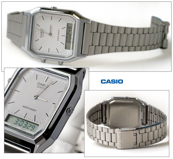 CASIO นาฬิกาคาสิโอ นาฬิกาข้อมือ นาฬิกากันน้ำ นาฬิกาของแท้ ประกันศูนย์ CMG 1 ปี รุ่น AQ-230A-7A นาฬิกาสีเงิน