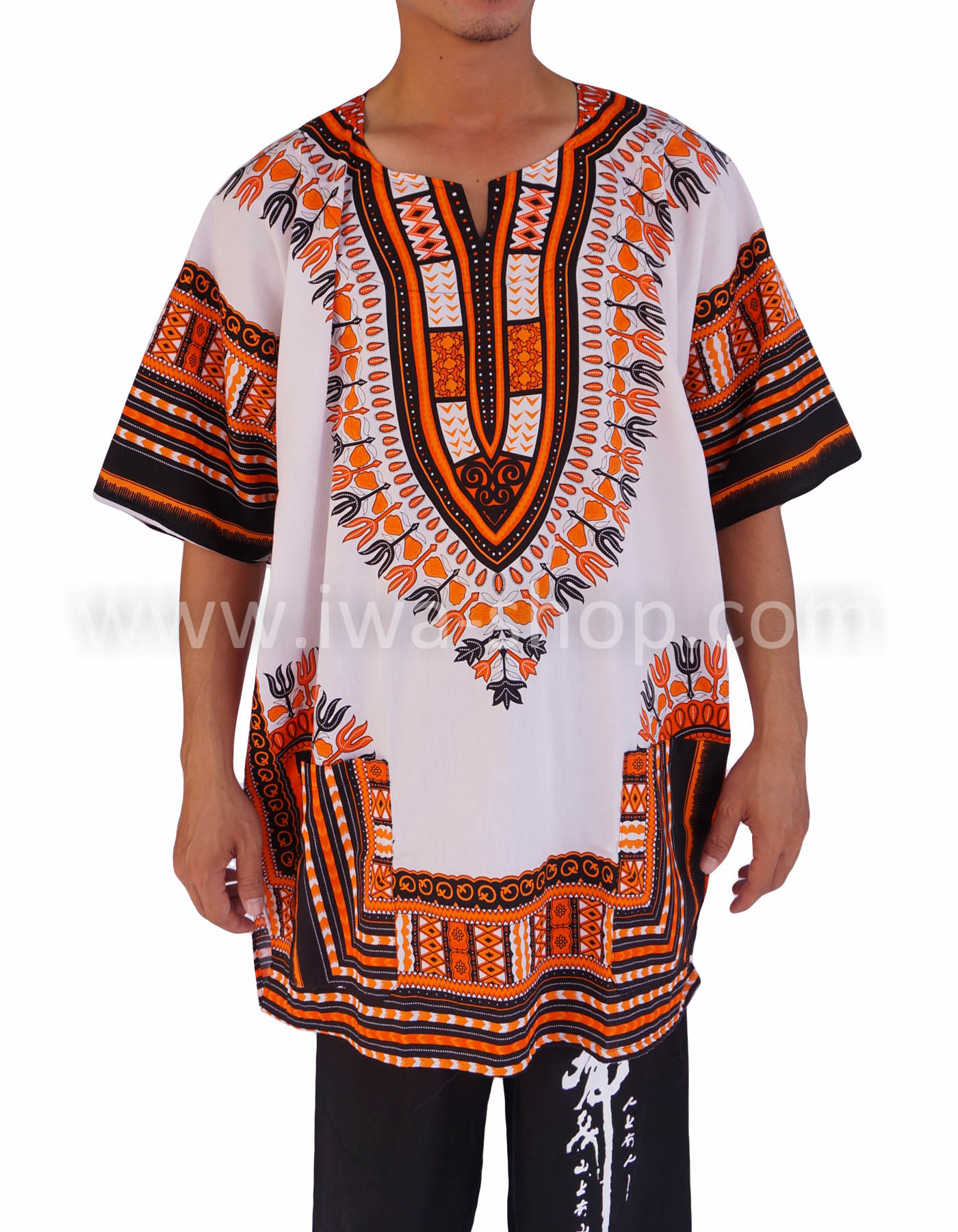 เสื้อลายชนเผ่า ขาวส้ม เสื้อลายจังโก้ ชุดโบฮีเมียน ชุดชนเผ่าแฟนซี เสื้อลายแอฟริกัน เสื้อชนเผ่า กะเหรี่ยง ชุดเที่ยวทะเล ชุดไปทะเลสไตล์ชนเผ่า
