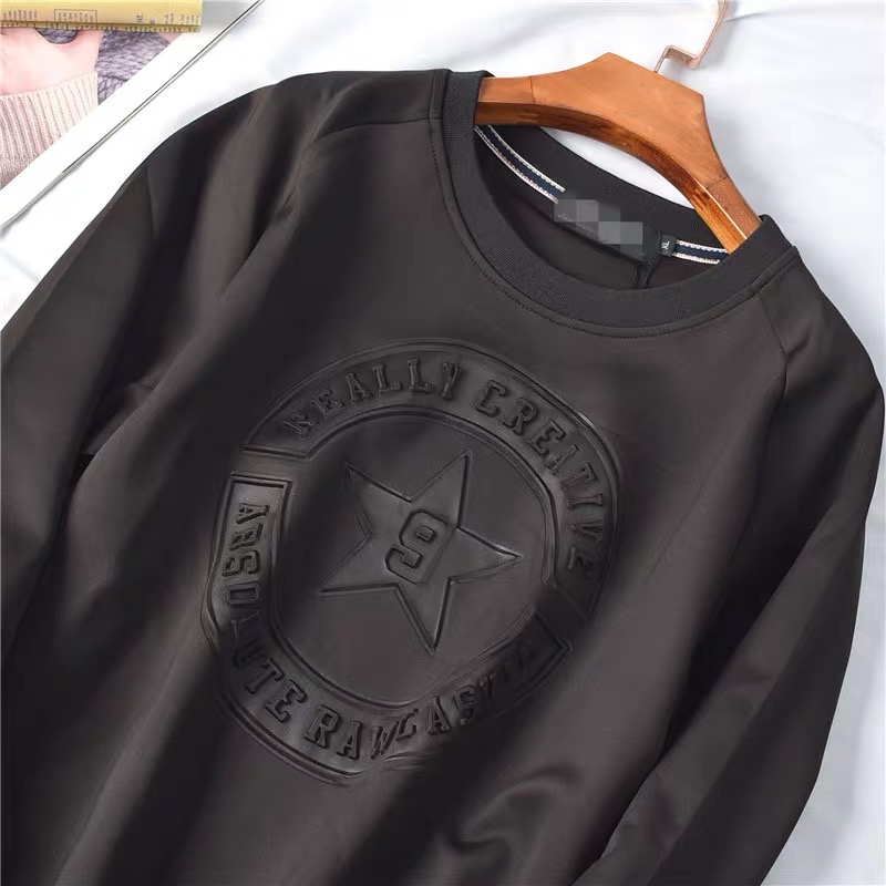 เสื้อวอร์ม เสื้อสเวตเตอร์ ปั๊มลาย เสื้อกันหนาว ทรง over size เนื้อละเอียด ดำ