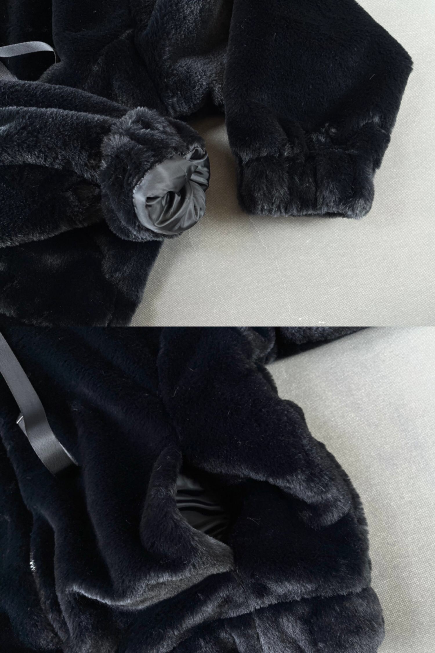 Page one เสื้อเฟอร์กันหนาว หมวกฮู้ด เสื้อขน Fluffy coat แบรนด์ page One ดำ