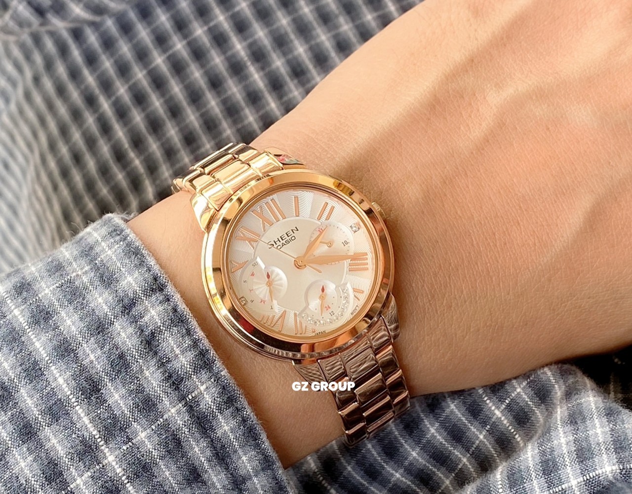 CASIO SHEEN นาฬิกาข้อมือ นาฬิกากันน้ำ นาฬิกาของแท้ ประกันศูนย์ CMG 1 ปี รุ่น SHE-3059PG-7A นาฬิกาสีน้ำตาล