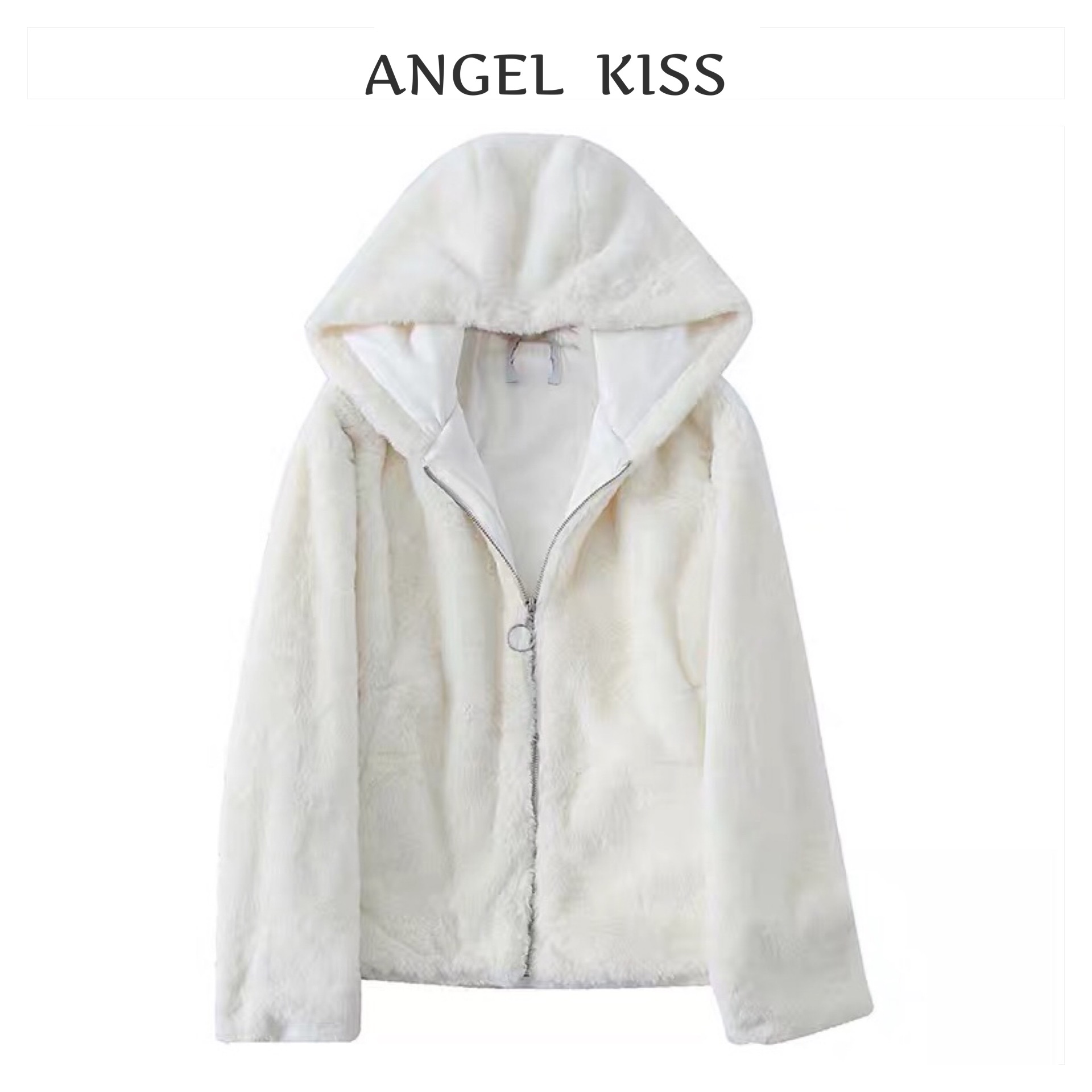 Forever21 เสื้อเฟอร์กันหนาว หมวกฮู้ด เสื้อขน แบรนด์ forever21 (FLUFFY COAT) ขาว