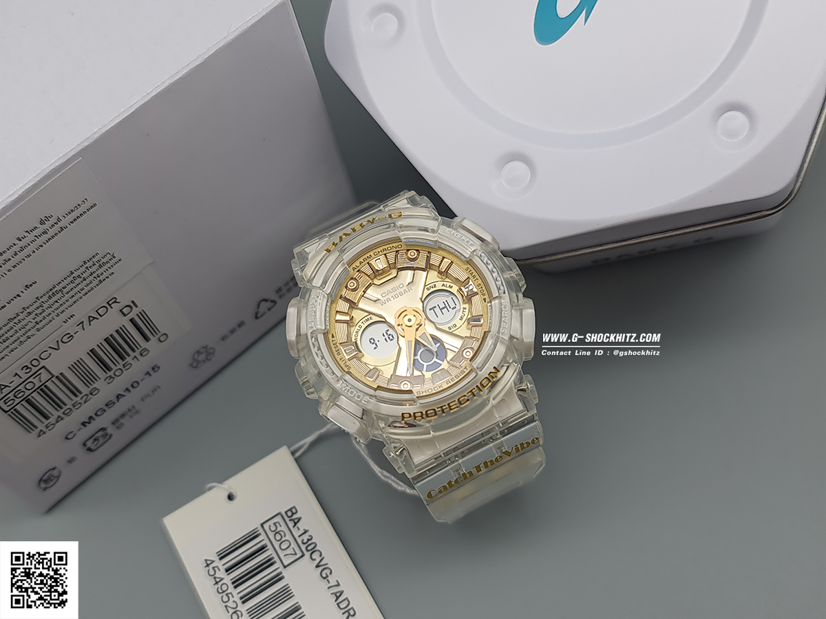 CASIO BABY-G นาฬิกาข้อมือ นาฬิกากันน้ำ นาฬิกาของแท้ ประกันศูนย์ CMG 1 ปี รุ่น BA-130CVG-7A นาฬิกาสีใส