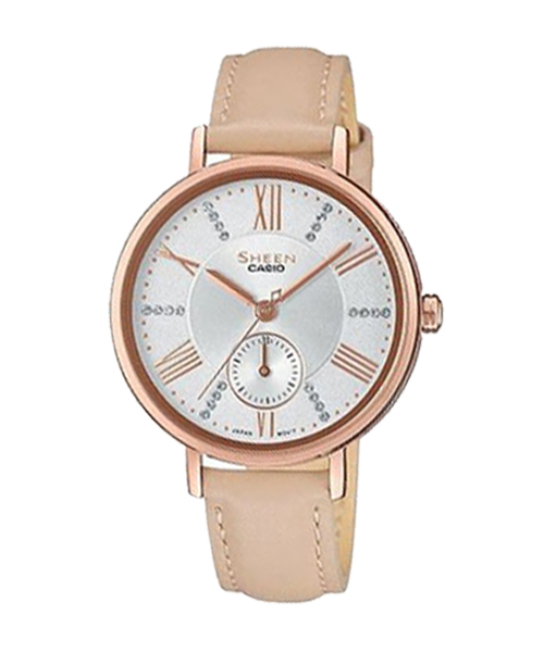 CASIO SHEEN นาฬิกาข้อมือ นาฬิกากันน้ำ นาฬิกาของแท้ ประกันศูนย์ CMG 1 ปี รุ่น SHE-3066PGL-7B นาฬิกาสีน้ำตาล