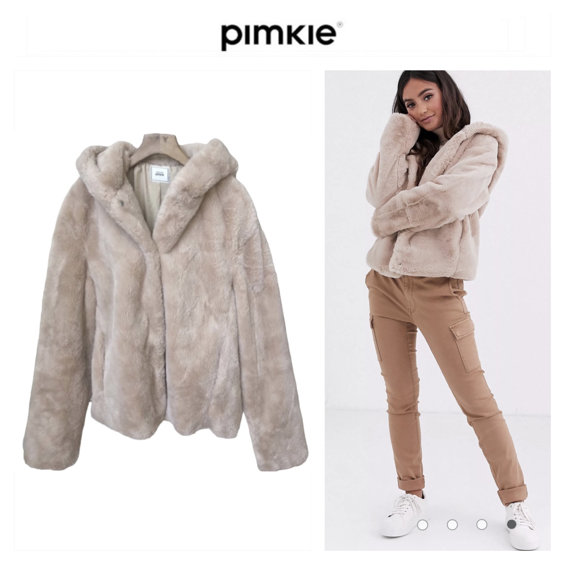 เสื้อเฟอร์กันหนาว หมวกฮู้ด เสื้อขน Fluffy coat แบรนด์ pimkie ดำ