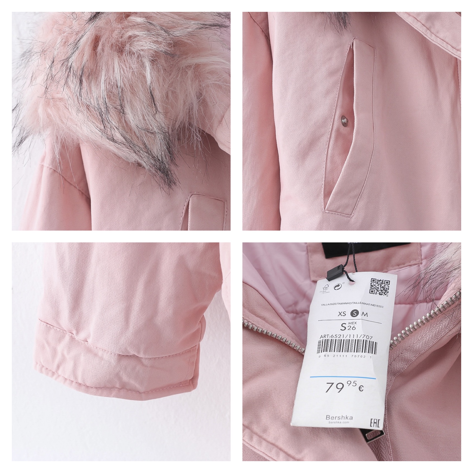 เสื้อโค้ทฮูท BERSHKAกันหนาว Parka สีชมพูอ่อน แต่งขนเฟอร์ ซับขนอุ่นด้านใน (เฟอร์ & ขนอุ่นด้านใน ถอดได้คะ) ดลบได้เลยคะ Size XS/S/M/ L/XL/XXL เขียว