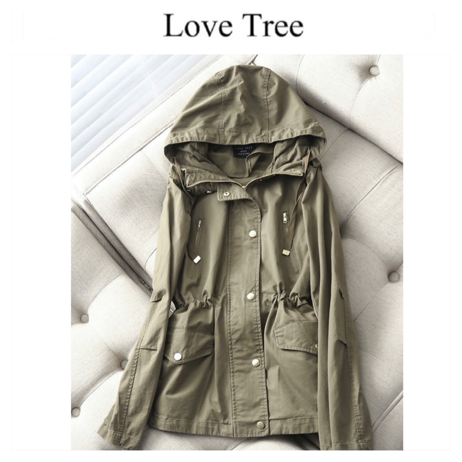 Love Tree เสื้อฮู้ดทหาร เสื้อทหาร สีเขียว หมวกฮู้ด เสื้อปาร์กา เสื้อนอก แบรนด์ Love tree งานสวย เท่ห์มาก คะ Size S/M/L/XL เขียวทหาร