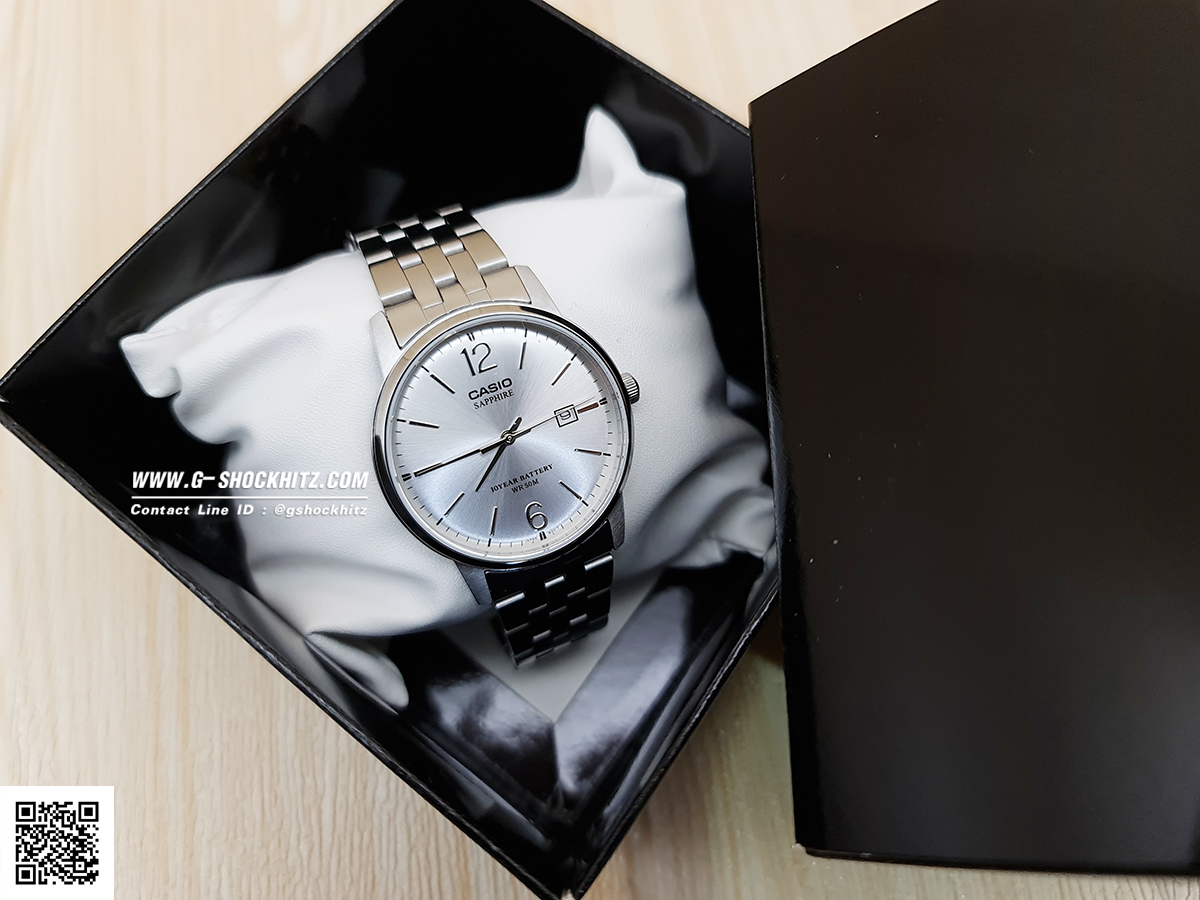 CASIO นาฬิกาคาสิโอ นาฬิกาข้อมือ นาฬิกากันน้ำ นาฬิกาของแท้ ประกันศูนย์ CMG 1 ปี รุ่น MTS-110D-7A นาฬิกาสีเงิน