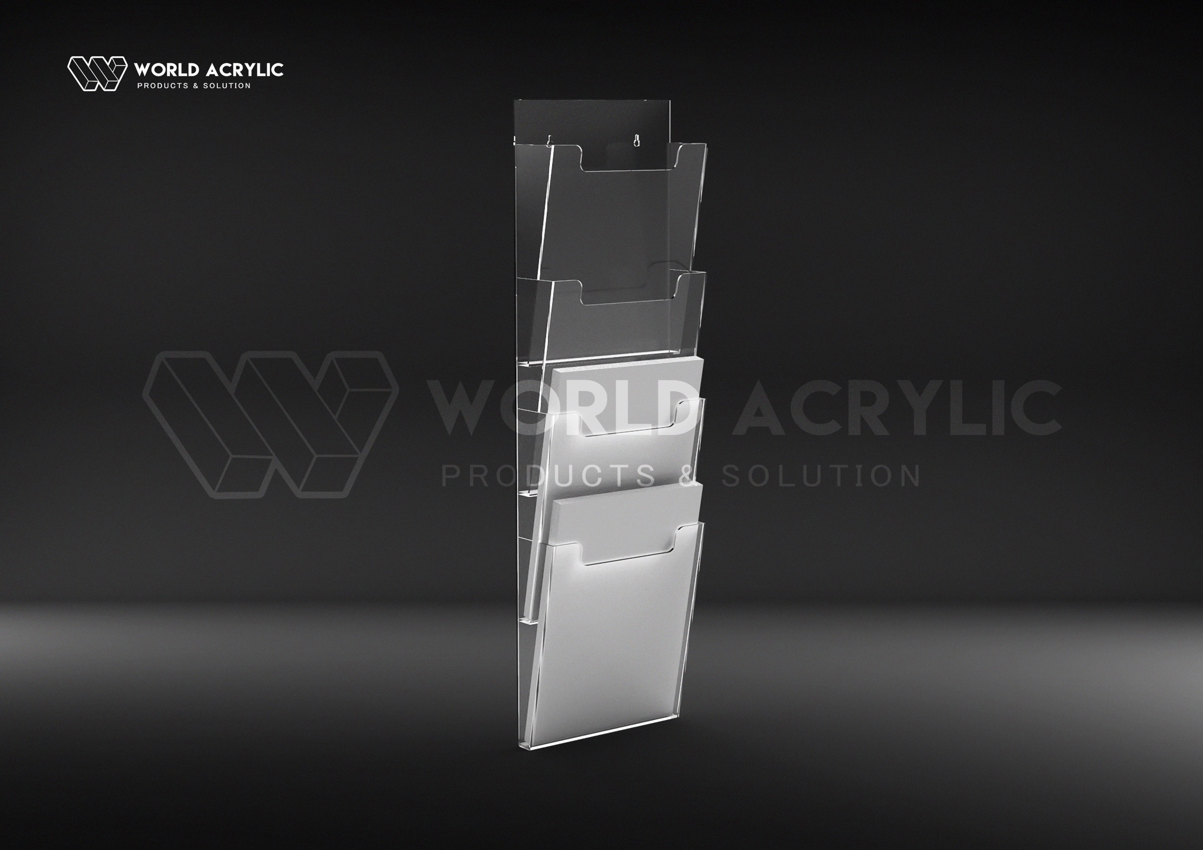 กล่องโบรชัวร์ 4 ชั้น แขวนผนัง/กล่องโบรชัวร์ติดผนัง/กล่องโบรชัวร์ A4