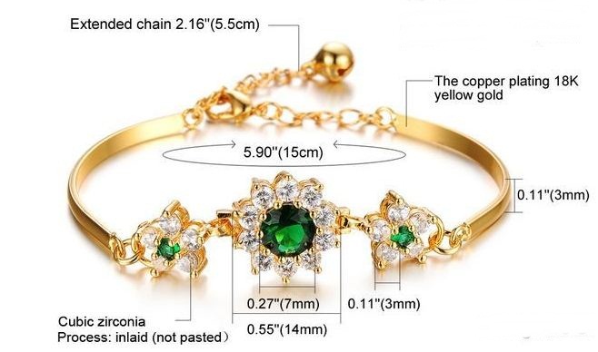สร้อยข้อมือ ผู้หญิง สร้อยข้อมือทอง 18 K ลาย ดอกไม้ ล้อม มรกต สีเขียว สดใส กำไลข้อมือทอง ฝัง คริสตัล และ เพชร CZ สวยหรู มีระดับ 621700