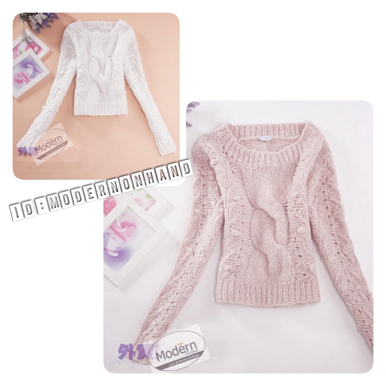 เสื้อหนาว ไหมพรมถัก คอกลม แต่งลายถักเปีย สีชมพูอ่อน เนื้อนุ่ม สีออกมุขชมพูอ่อนเรื่อๆ งานส่งญี่ปุ่น เนื้อไหมพรม สวยหรู คุณหนูมากๆเลยคะ