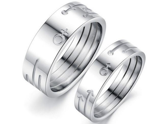 แหวนคู่รัก แหวนหมั้น แหวนแต่งงาน แหวนแทนใจ ครบรอบ แหวนเงิน 316 L Stainless steel แกะลาย เป็น อักษร ผู้ชาย ผู้หญิง เก๋ ๆ แหวนคู่แบบสวย 425142