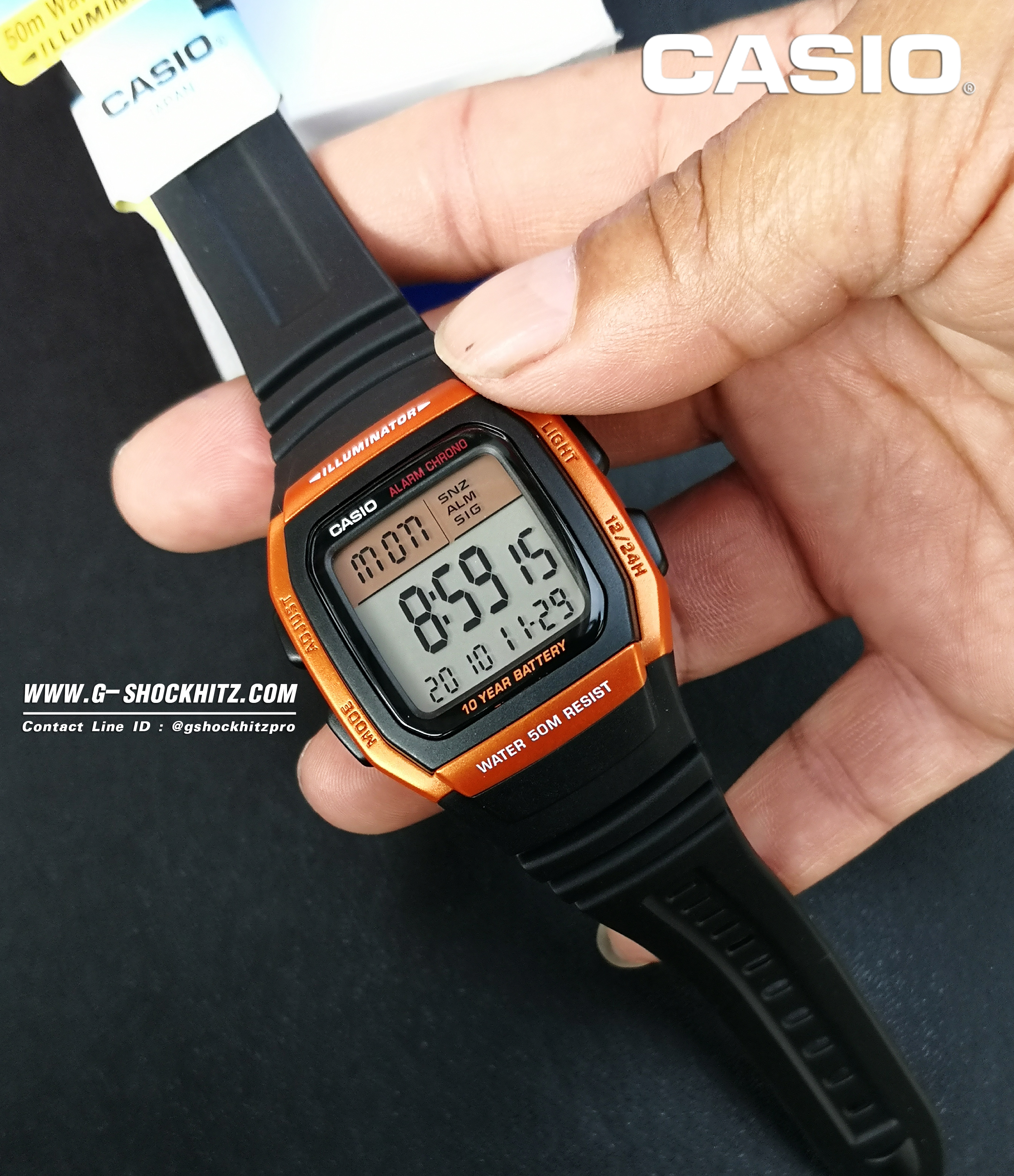 CASIO นาฬิกาคาสิโอ นาฬิกาข้อมือ นาฬิกากันน้ำ นาฬิกาของแท้ ประกันศูนย์ CMG 1 ปี รุ่น W-96H-4A2 นาฬิกาสีส้ม