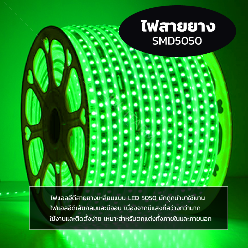 ไฟสายยาง SMD 5050 (100 m.) สีเขียว (ท่อแบน)