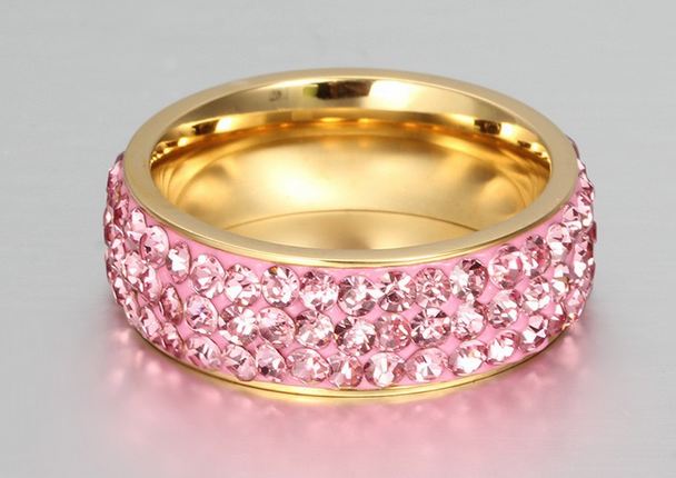 แหวนทอง 18 K ฝังคริสตัล สีชมพู หวาน ๆ วัยรุ่น ไฮโซ สดใส แหวนใส่ออกงาน แหวนประดับ คริสตัลแท้ รอบวง สวยหรู ใส่ได้ทุกวัน สไตล์ คุณหนู 347379_1