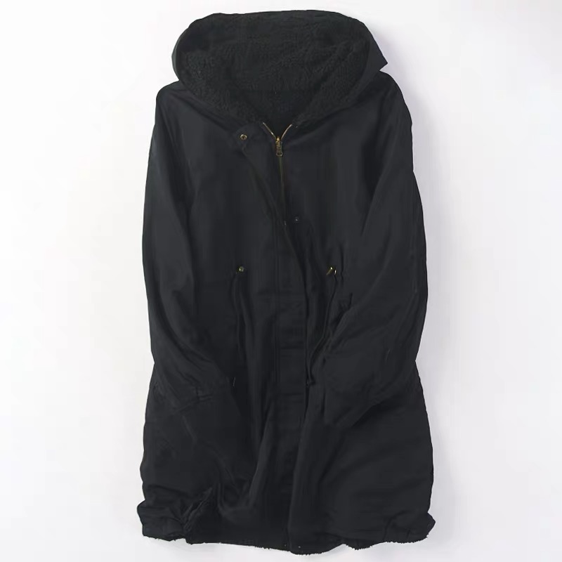 เสื้อโค้ทฮู้ดกันหนาว เสื้อปาร์กา parka แต่งเฟอร์ ดำ