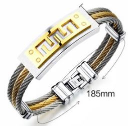 สร้อยข้อมือผู้ชาย สร้อยข้อมือ สแตนเลส แท้ ดีไซน์ เกลียวขดลวด 3 แถว logo ทอง และ เงิน สุดหรู 881311