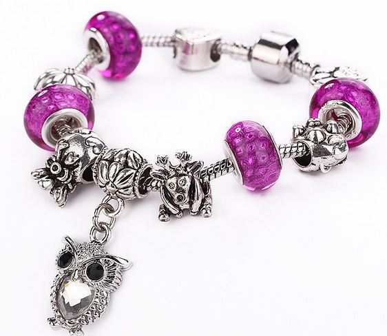 สร้อยข้อมือ Diy สไตล์ Pandora แต่ง ชาร์ม ตัวกวาง คริสมาสต์ ถุงเงิน มงคล ห้อยจี้ นกฮูก สีเงิน ผลฟักทอง สลับ Glass Bead สีสดใส ของขวัญพิเศษ 10392
