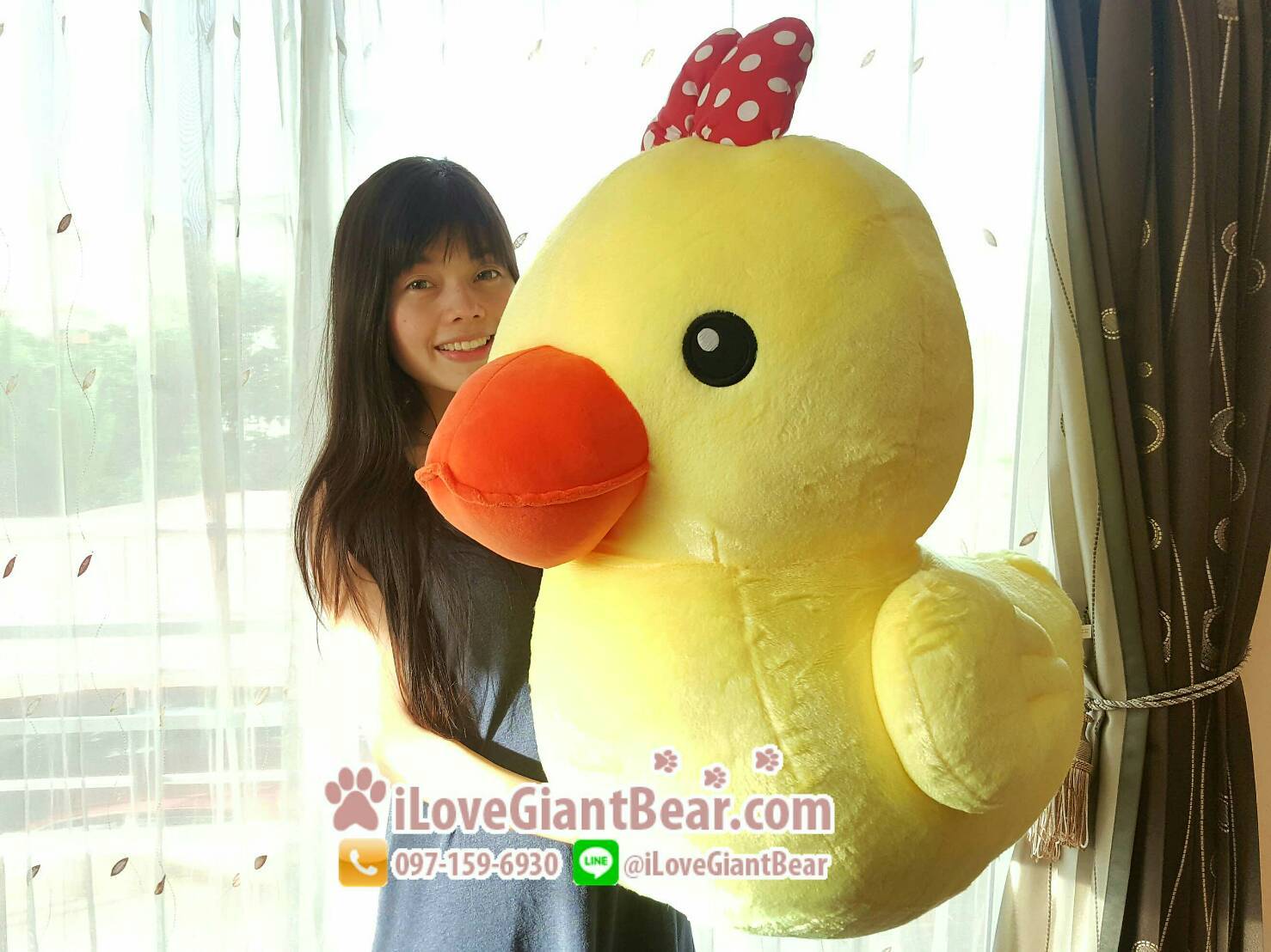 ตุ๊กตาเป็ดเหลืองฮ่องกง B-Duck มีโบว์ ไซค์ XXL ** รูปถ่ายจากสินค้าจริง **