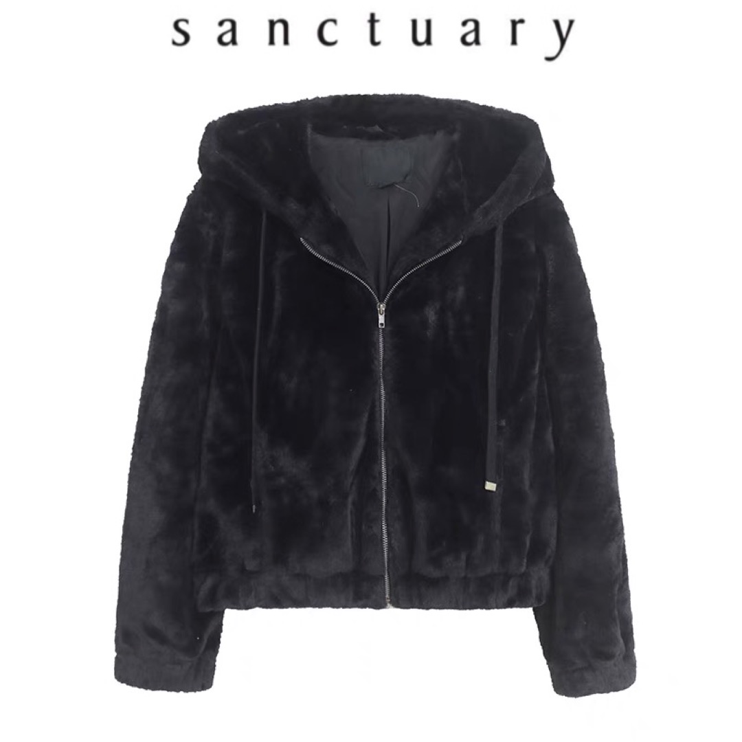 915 เสื้อเฟอร์กันหนาว หมวกฮู้ด เสื้อขน Fluffy hooded jacket แบรนด์ SANCTUARY ขาว