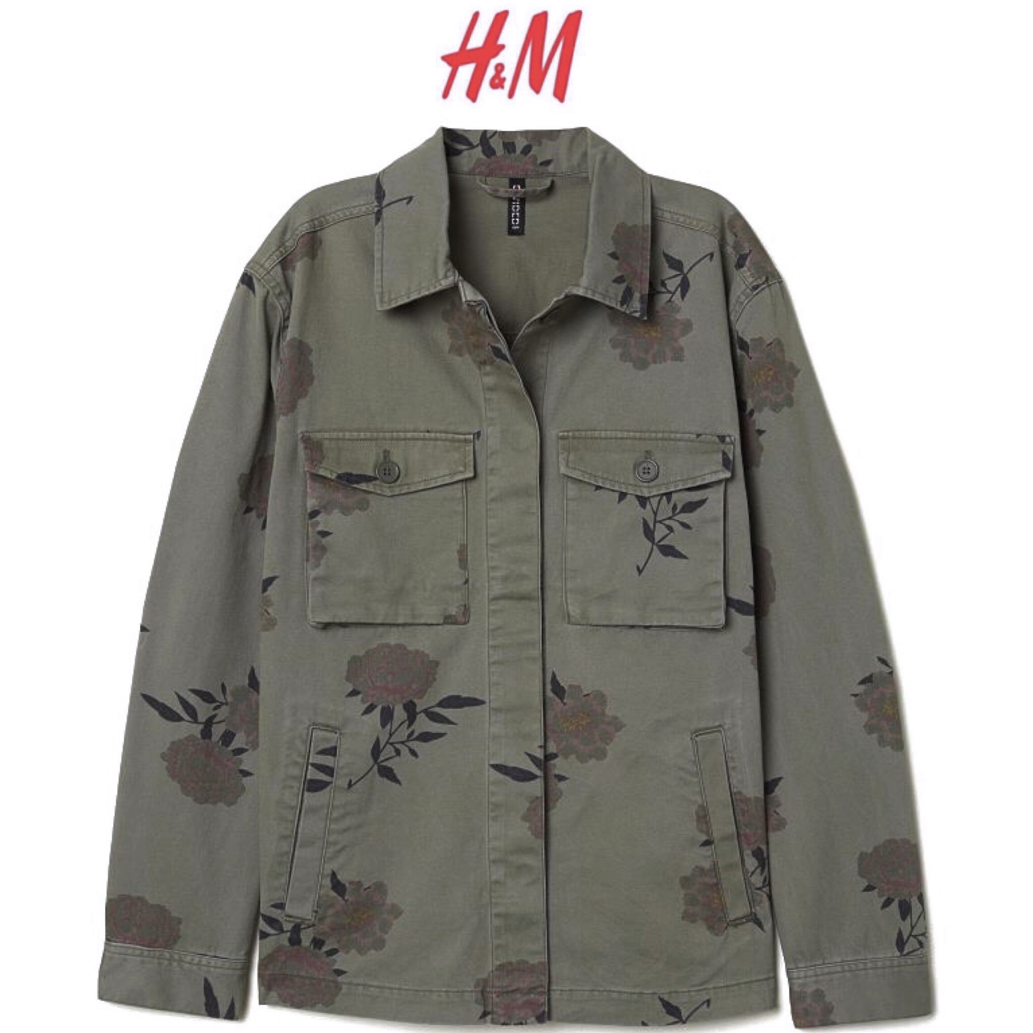 H&m เสื้อทหาร เสื้อเขียวทหาร ลายดอก เสื้อนอกแนวทหาร H&M (ตัดป้าย) แพทเทินสวย เท่ห์มาก คะ Size M สำเนา สำเนา เขียว