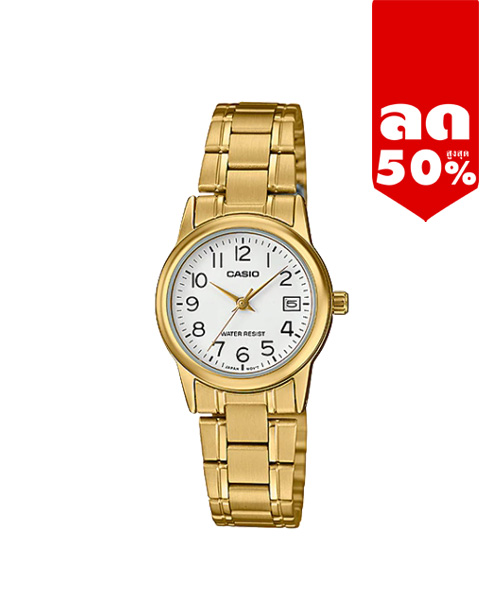 CASIO MID YEAR SALE นาฬิกาคาสิโอ พร้อมส่ง นาฬิกาข้อมือ นาฬิกากันน้ำ นาฬิกาของแท้ BTS ประกันศูนย์ CMG 1 ปี รุ่น LTP-V002G-7B2 นาฬิกาสีทอง