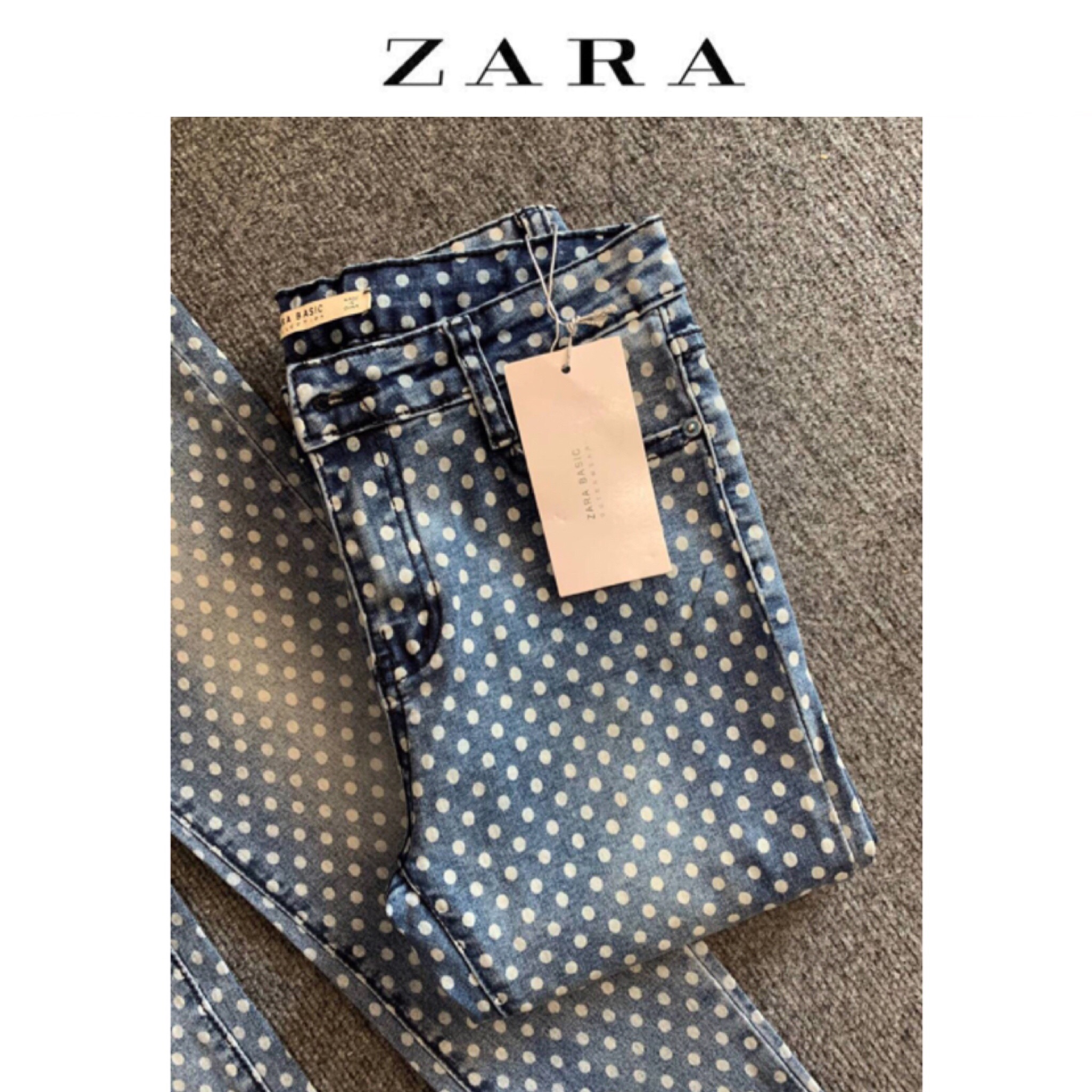Zara กางเกงยีนส์ฟอก ลายจุด งานzara basic ยีนส์