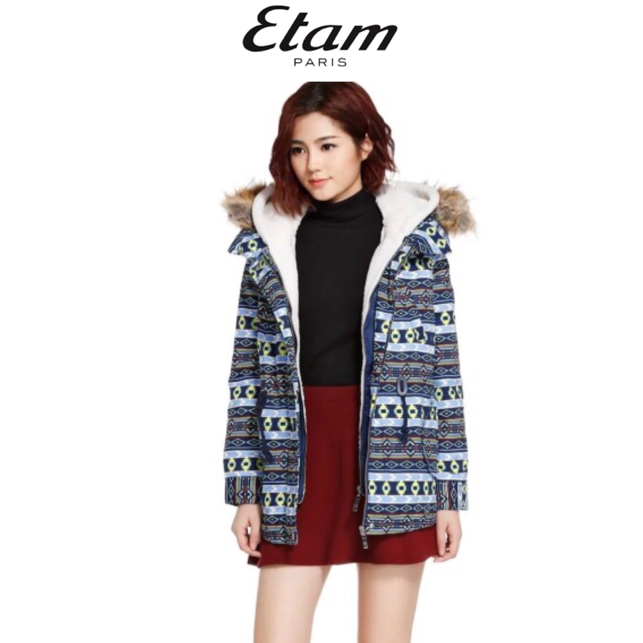 ES STYLE BY Etam เสื้อกันหนาวฮูท เสื้อฮู้ดแต่ง ขนเฟอร์ บุนวมอุ่น แต่งลายกราฟฟิคชนเผ่า ES STYLE by ETAM (ขนเฟอร์ &แถบขนอุ่นด้านในถอดได้ค่ะ) ลายกราฟฟิค