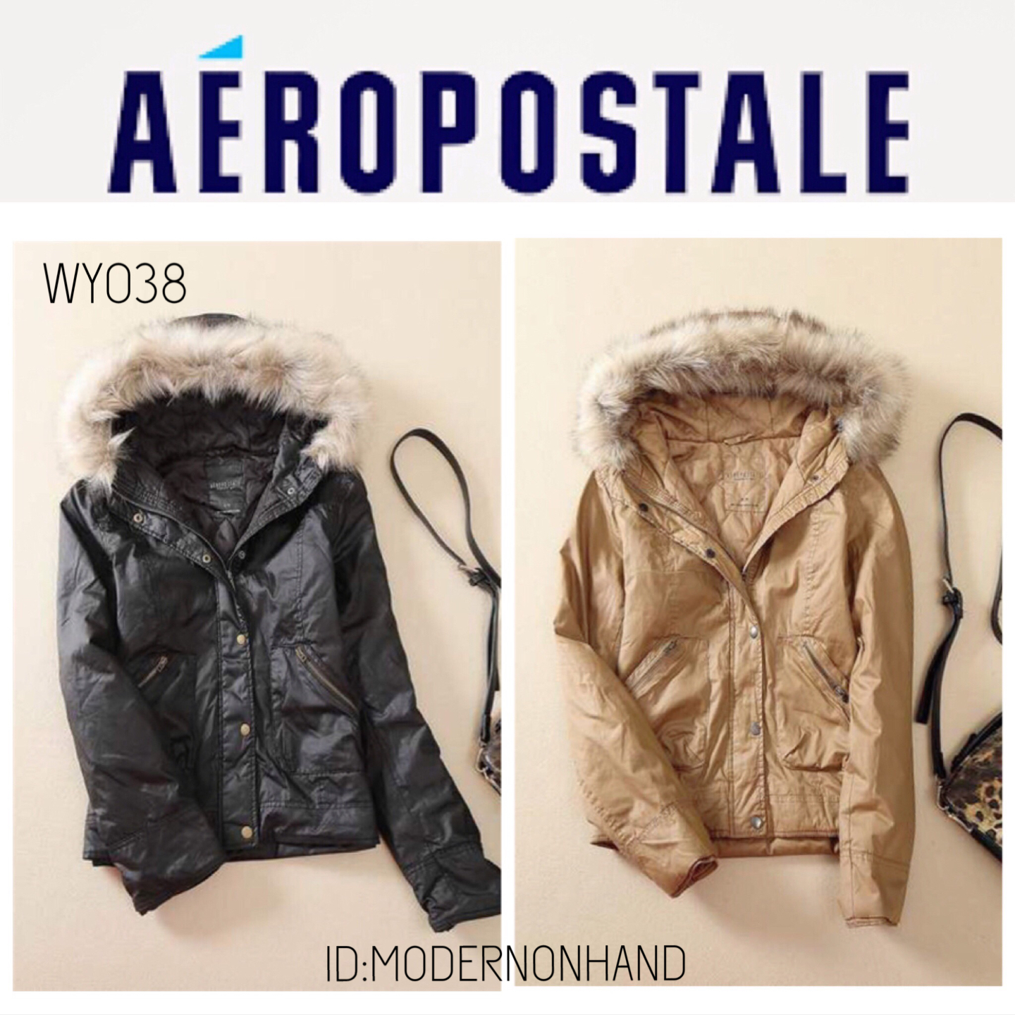 Aeropostale เสื้อกันหนาว AEROPOSTALE ติดฮูท แต่งขน ปลายฮูท(ขนถอดใส่ได้) สีน้ำตาลกากี เนื้อผ้าสวยหรู งานแบรนด์เนมแท้เลยคะ