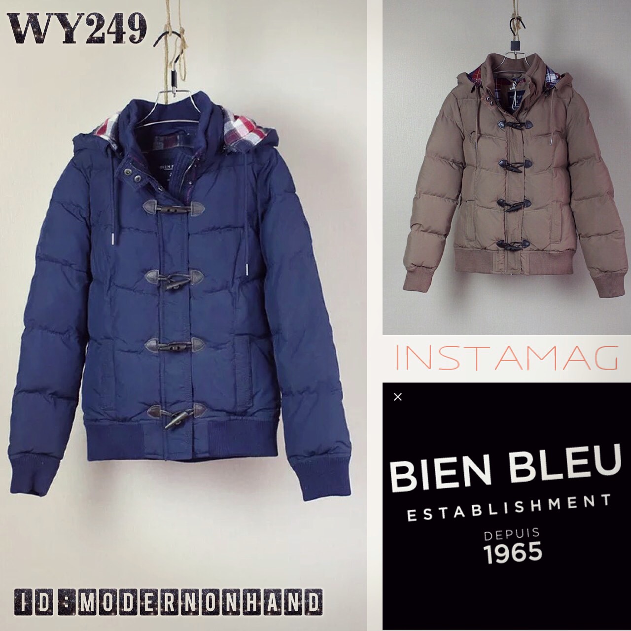 เสื้อกันหนาว เสื้อหนาวบุนวม สีเขียวทหาร แบรนด์เนม BIEN BLEU ติดหมวกฮูท แต่งกระดุมไม้ Size S/L