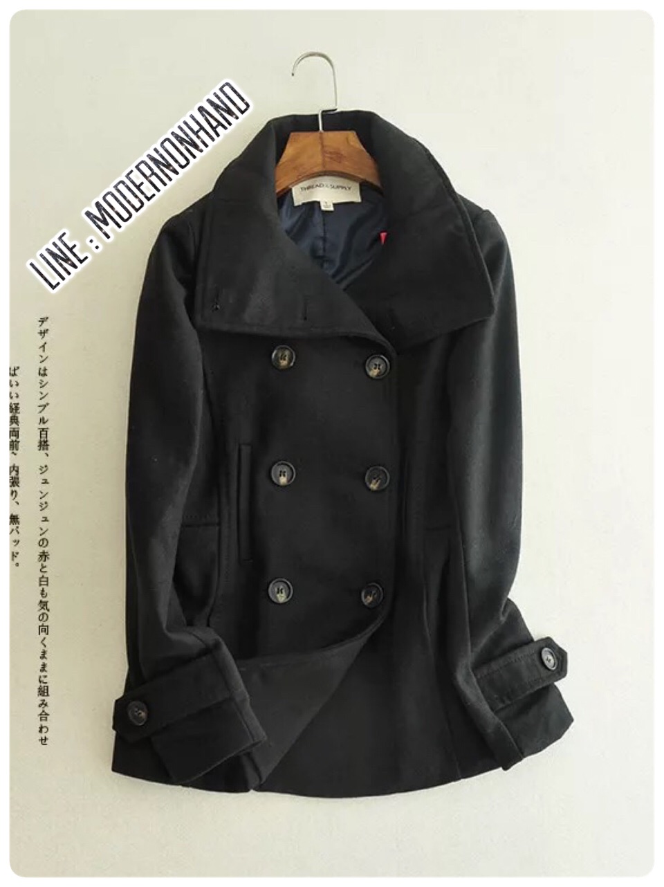 Thread&supply เสื้อคลุม เสื้อโค้ด coat ผ้าสักหลาด สีดำ brand: Thread&Supplyกระดุม 2 แถว แต่งคอได้2 แบบ เก๋ๆ( คอปีน/คอปก) ปกใหญ่สวยเท่ห์ แพทเทริน์เนื้อหรู สินค้าหลุดโรงงาน Size S ดำ