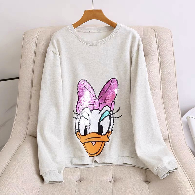 เสื้อวอร์ม sweater Disney เสื้อDaisy duck ปักเลื่อม แขนยาว สีเทา ลายการ์ตูน MINNIEงานสวย มากคะ สำเนา สำเนา สำเนา สำเนา สำเนา เทา