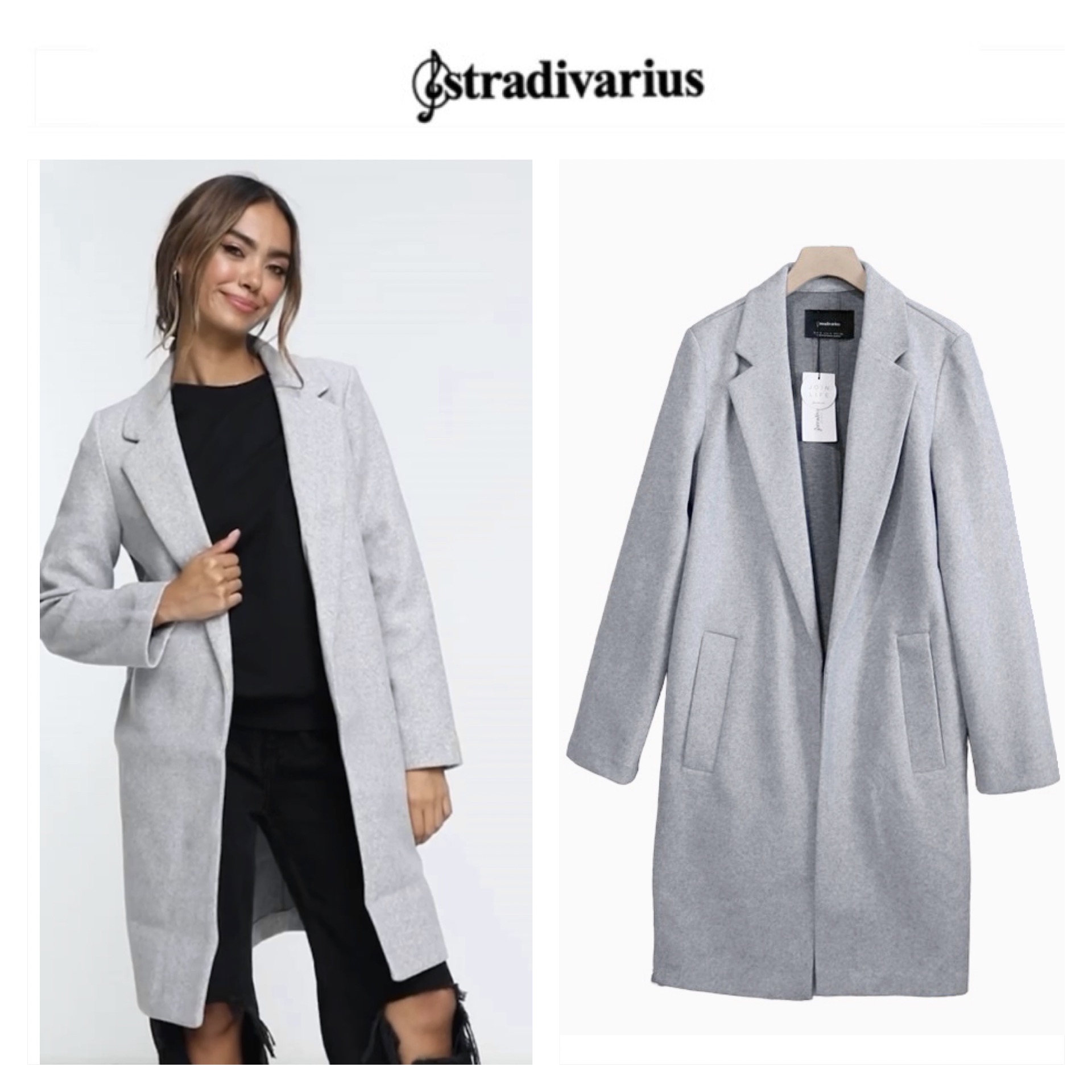 เสื้อโค้ท เสื้อโค้ทกันหนาว โค้ทวูล tailored knot coat สีเบจ แบรนด์ STRADIVARIUS สำเนา