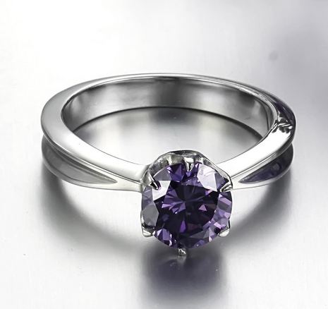 แหวนเงิน 316L Stainless Steel แหวนเพชร อเมทิสต์ ชูเพชร สีม่วง สุดหรู 1.75Ct แหวนผู้หญิง ใส่ออกงาน สีมงคล ร่ำรวย ของขวัญให้แฟน 46726