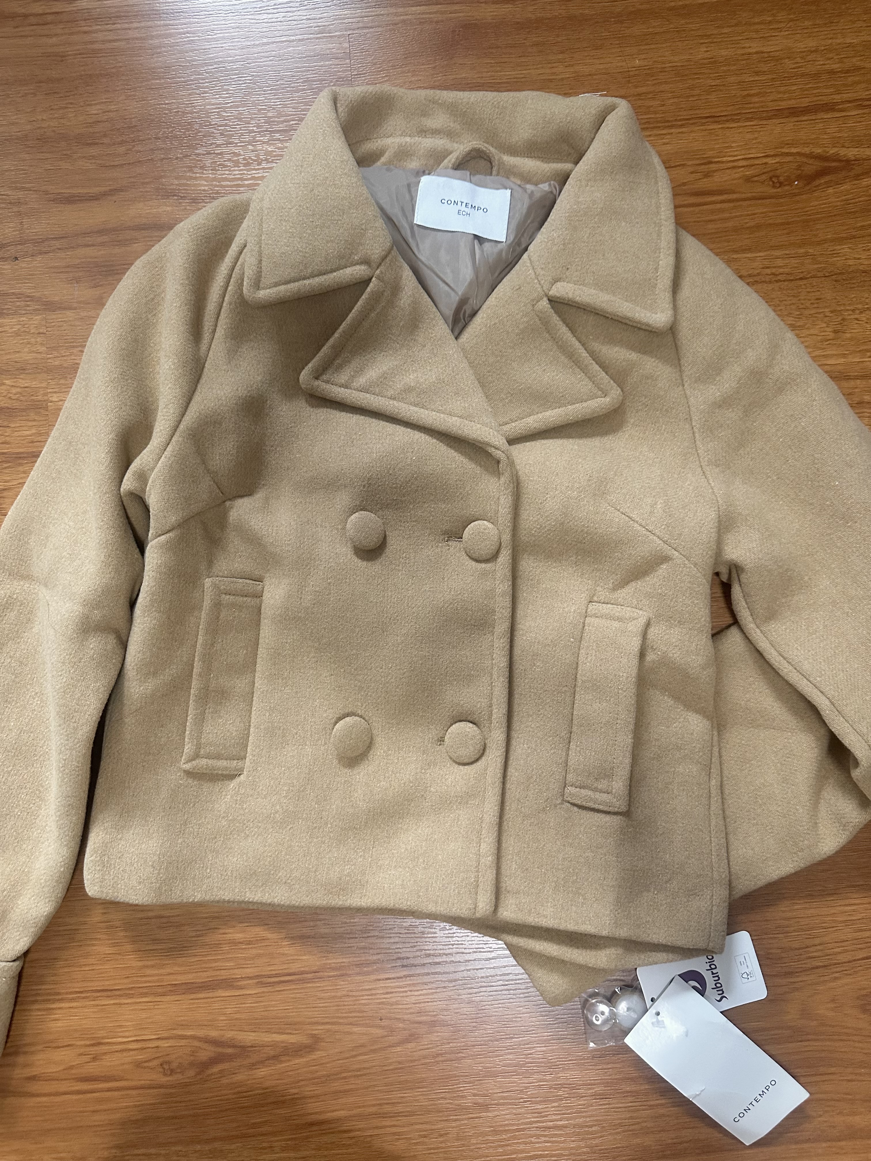 Love tree เสื้อโค้ทกันหนาว เสื้อกันหนาว peacoat contempoโค้ทวูล สีcamel belt coat สีครีมเบจ แบรนด์ ANNA FIELD สำเนา Camel
