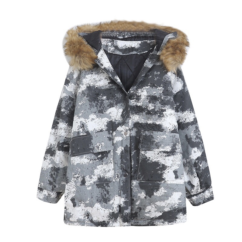 Victory เสื้อกันหนาว เสื้อฮู้ดเฟอร์ บุนวมอุ่น แบรนด์ victory over siZe bomber jacket (ขนเฟอร์ถอดได้ค่ะ) ลายพราง