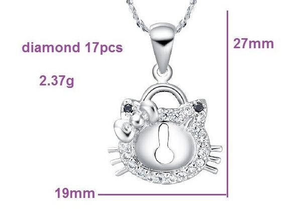 สร้อยคอผู้หญิง สร้อยคอ ของขวัญให้แฟน สร้อยเงิน 925 Sterling จี้ หน้า แมว คิตตี้ มีรู กุญแจ ตรงกลาง ติดเพชร CZ ของขวัญ สุดหรู แสนน่ารัก 262064_1