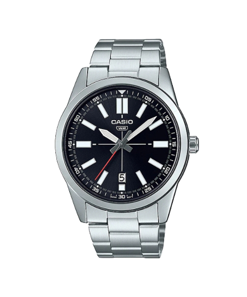 CASIO นาฬิกาคาสิโอ นาฬิกาข้อมือ นาฬิกากันน้ำ นาฬิกาของแท้ ประกันศูนย์ CMG 1 ปี รุ่น MTP-VD02D-1E นาฬิกาสีเงิน
