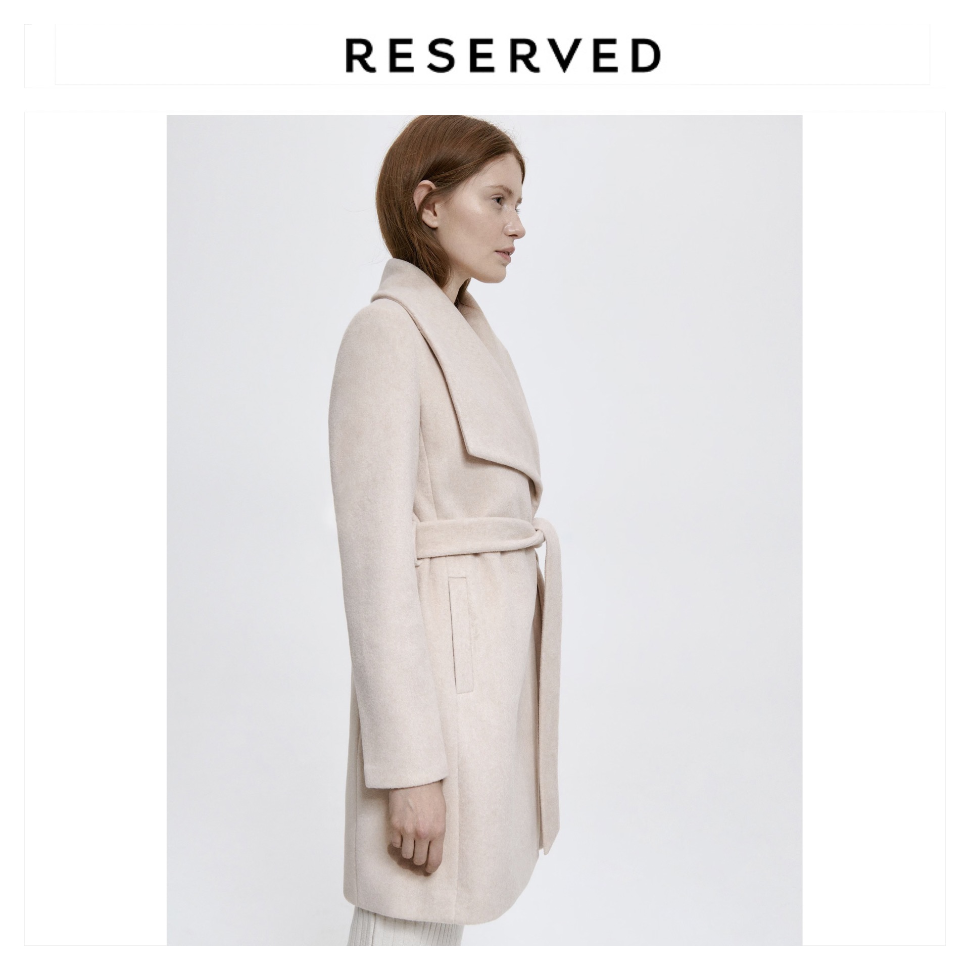 เสื้อโค้ท เสื้อกันหนาว เนื้อผ้าสักหลาดวูล สีเบจอ่อน แบรนด์ RESERVED
