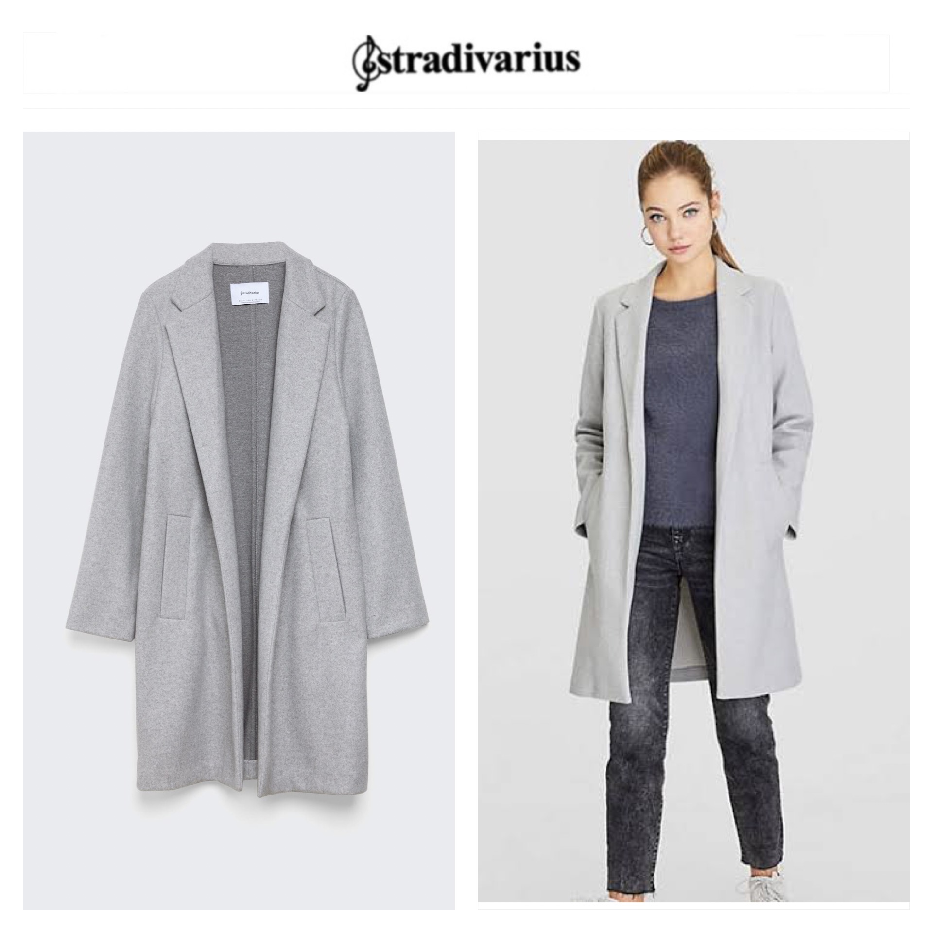 เสื้อโค้ท เสื้อโค้ทกันหนาว โค้ทวูล tailored knot coat สีเบจ แบรนด์ STRADIVARIUS สำเนา