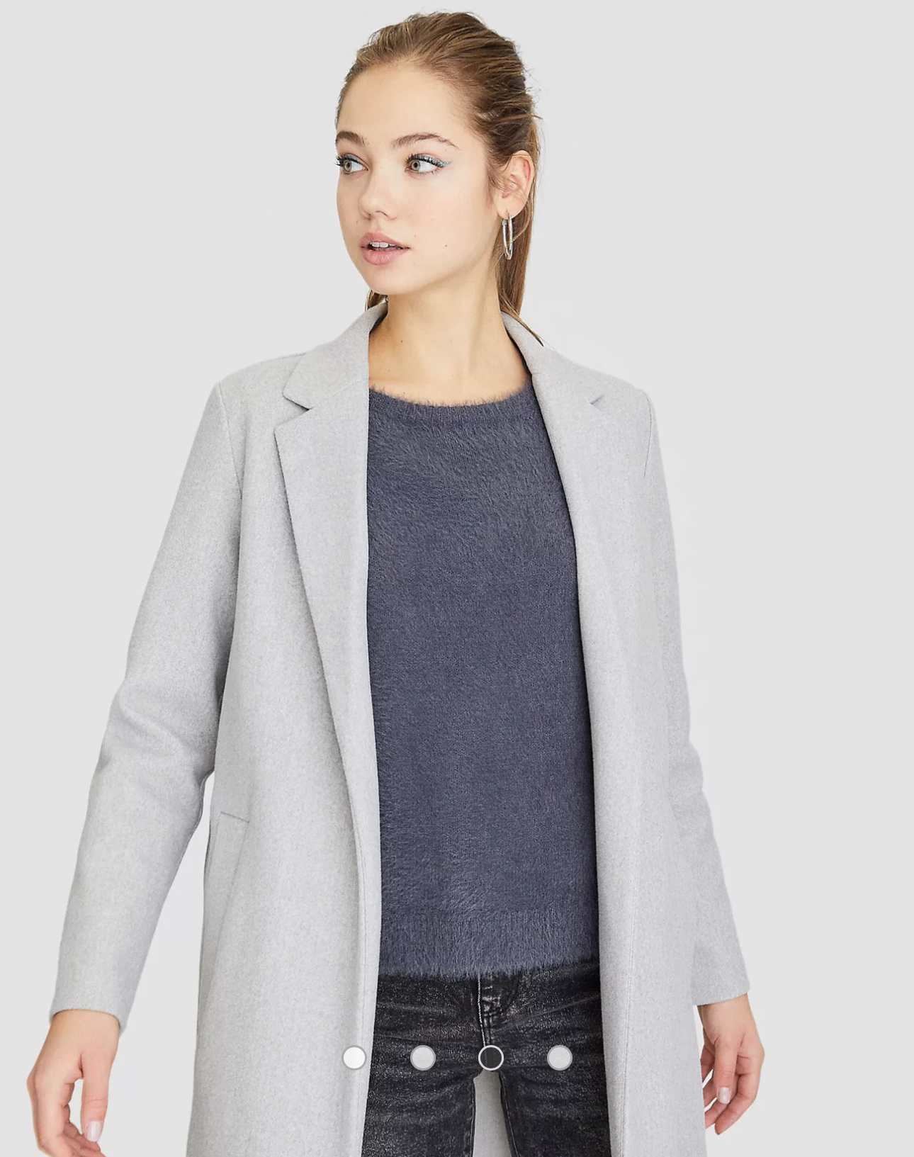 เสื้อโค้ท เสื้อโค้ทกันหนาว โค้ทวูล tailored knot coat สีเบจ แบรนด์ STRADIVARIUS สำเนา