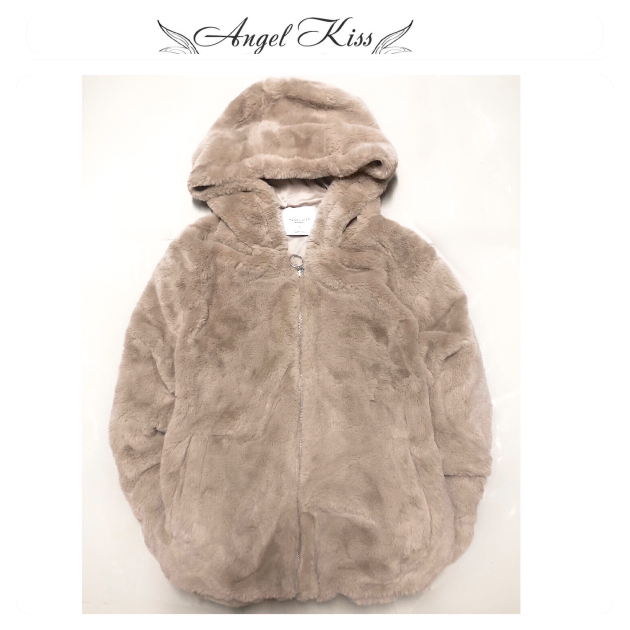 Angel kiss เสื้อเฟอร์กันหนาว หมวกฮู้ด เสื้อขน แบรนด์ ANGEL KISS (FLUFFY COAT) สำเนา น้ำตาลนู้ด