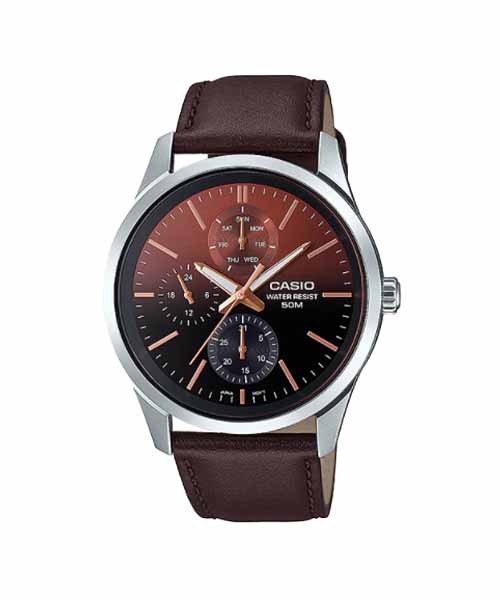 CASIO นาฬิกาคาสิโอ นาฬิกาข้อมือ นาฬิกากันน้ำ นาฬิกาของแท้ ประกันศูนย์ CMG 1 ปี รุ่น MTP-E330L-5A นาฬิกาสีน้ำตาล